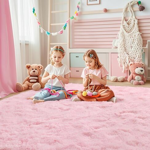 Keeko Fluffy Pink Area Rugs for Bedroom Girls Room, 4x5.3 Cute Shag Kids Room Rugs Nursery Living Room Indoor Fuzzy Bedside Rug Ultra Soft Furry Carpet for Bedroom Teen Baby Dorm Decor in Kuwait