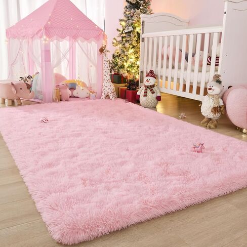 Keeko Fluffy Pink Area Rugs for Bedroom Girls Room, 4x5.3 Cute Shag Kids Room Rugs Nursery Living Room Indoor Fuzzy Bedside Rug Ultra Soft Furry Carpet for Bedroom Teen Baby Dorm Decor in Kuwait