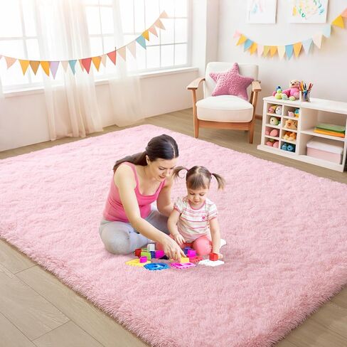 Keeko Fluffy Pink Area Rugs for Bedroom Girls Room, 4x5.3 Cute Shag Kids Room Rugs Nursery Living Room Indoor Fuzzy Bedside Rug Ultra Soft Furry Carpet for Bedroom Teen Baby Dorm Decor in Kuwait