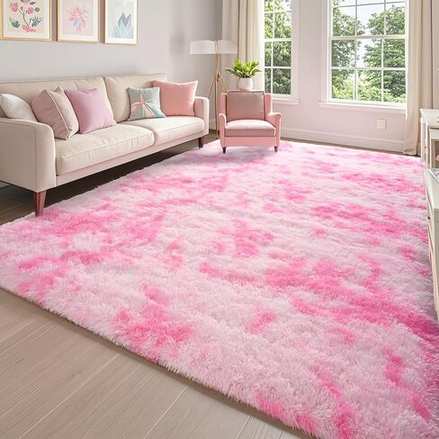 Keeko Fluffy Pink Area Rugs for Bedroom Girls Room, 4x5.3 Cute Shag Kids Room Rugs Nursery Living Room Indoor Fuzzy Bedside Rug Ultra Soft Furry Carpet for Bedroom Teen Baby Dorm Decor in Kuwait