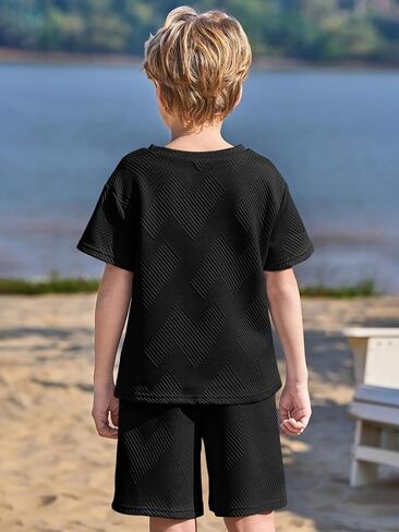 Haloumoning Boys 2 Piece Summer Outfits Short Sleeve Tshirts and Elastic Waist Shorts Casual Texture Sets in Saudi Arabia