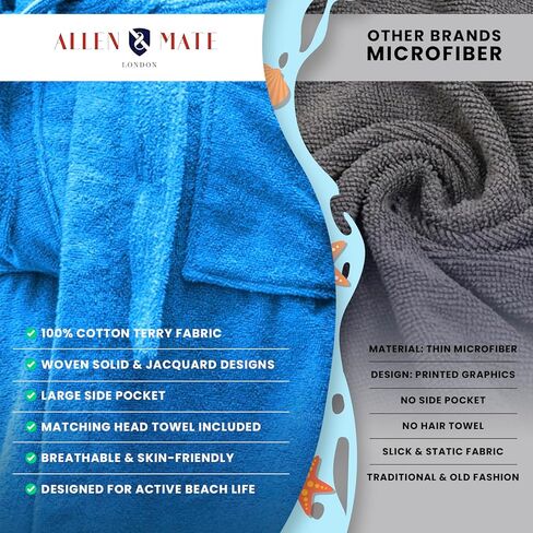 ALLEN & MATE 100% COTTON Hooded Kids Bathrobe – 380 GSM, Safety Certified, Soft Lightweight & Absorbent Robe for Boys & Girls in Kuwait