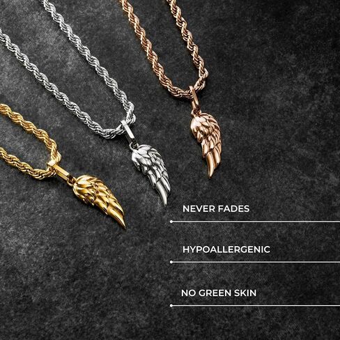| Gold Wing Pendant Necklace | 20.5" Chain Link with 20MM x 20MM Pendant | Waterproof, Heat & Sweat Resistant | Gifts for Men | Men's Jewelry | in Saudi Arabia