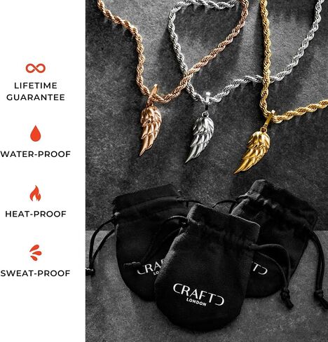 | Gold Wing Pendant Necklace | 20.5" Chain Link with 20MM x 20MM Pendant | Waterproof, Heat & Sweat Resistant | Gifts for Men | Men's Jewelry | in Saudi Arabia