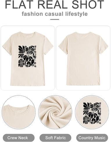 تي شيرت نسائي من Binshre من Nashville تيشيرتات موسيقى الريف والحفلات الموسيقية بأكمام قصيرة للنساء in Kuwait