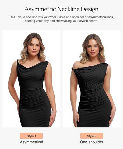 Popilush Formal Dresses for Women - Shapewear Cowl Neck Maxi Ruched Bodycon Gowns with Slit - Prom Dress Wedding Guest in Saudi Arabia