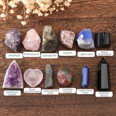 GolbalJew 14 Pcs Crystals and Healing Stones Set for Anxiety, with Bead Bracelet, Tumbled Crystals, Mini Crystals for Spell Jars, Raw Crystals, Natural Crystal Kit Gift for Beginners in Saudi Arabia