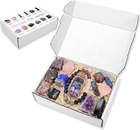 GolbalJew 14 Pcs Crystals and Healing Stones Set for Anxiety, with Bead Bracelet, Tumbled Crystals, Mini Crystals for Spell Jars, Raw Crystals, Natural Crystal Kit Gift for Beginners in Saudi Arabia