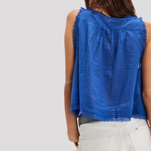 المرأة بلا أكمام تكدرت الدانتيل تقليم الشيفون المحاصيل الأعلى سكوب الرقبة فلوي زر أسفل الجبهة التعادل شبكة قطع علوية بدون أكتاف in Kuwait