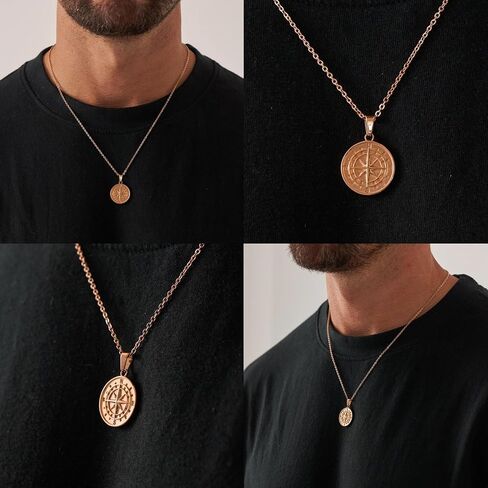 | Compass Pendant Necklace | 20.5" Chain Link with 20MM x 20MM Pendant | Waterproof, Heat & Sweat Resistant | Gifts for Men | Men's Jewelry | in Saudi Arabia