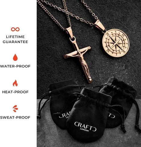 | Compass Pendant Necklace | 20.5" Chain Link with 20MM x 20MM Pendant | Waterproof, Heat & Sweat Resistant | Gifts for Men | Men's Jewelry | in Saudi Arabia