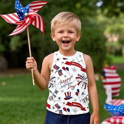 Toddler Boy Girl 4th of July Tank Cotton Kids American Flag Shirts Patriotic Outfit Independence Day Tees Top in Kuwait