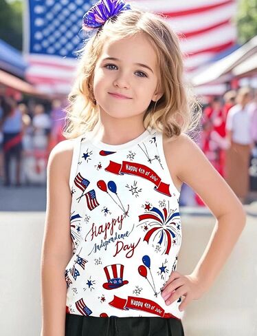 Toddler Boy Girl 4th of July Tank Cotton Kids American Flag Shirts Patriotic Outfit Independence Day Tees Top in Kuwait