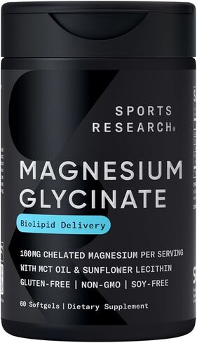 Sports Research® Magnesium glycinate - يدعم عمليات النوم والأنزيمية المريحة - 160 ملغ من المغنيسيوم المخلد - كبسولة نباتية - 90 عددًا in Saudi Arabia