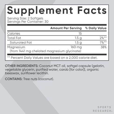 Sports Research® Magnesium glycinate - يدعم عمليات النوم والأنزيمية المريحة - 160 ملغ من المغنيسيوم المخلد - كبسولة نباتية - 90 عددًا in Saudi Arabia