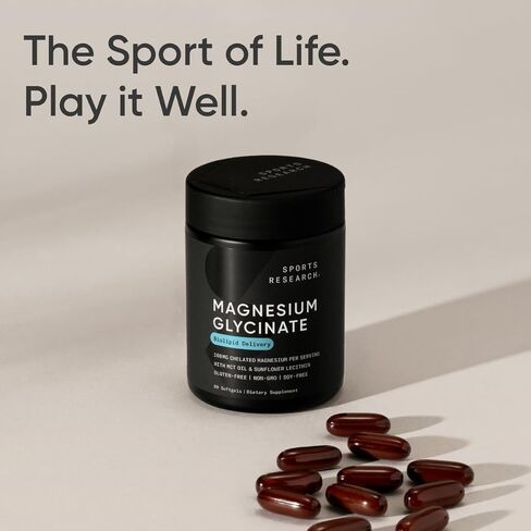 Sports Research® Magnesium glycinate - يدعم عمليات النوم والأنزيمية المريحة - 160 ملغ من المغنيسيوم المخلد - كبسولة نباتية - 90 عددًا in Saudi Arabia