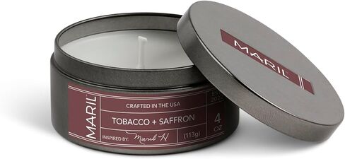 MARIL Collection Scented Travel 4 Ounce Wax and Tin Lidded Vessel Candle, Tobacco + Saffron in Saudi Arabia