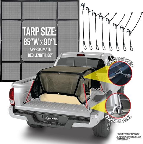 غطاء سرير شاحنة SPIDER Pickup (عرض 7'8 بوصة × طول 8'8 بوصة) - غطاء شبكي للشحن مقاوم للماء وصلب أسود شديد التحمل - أربطة ربط قابلة للفصل وضبط سريع - يناسب السرير القياسي (6'6 بوصات) والمقطورات in Kuwait