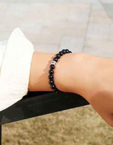 Handmade Healing Crystal Stretch Bracelets, 925 Sliver and 6MM Black Tourmaline Beads, Initial Bracelet for Women and Men, Letter A-Z Optional - K in Kuwait