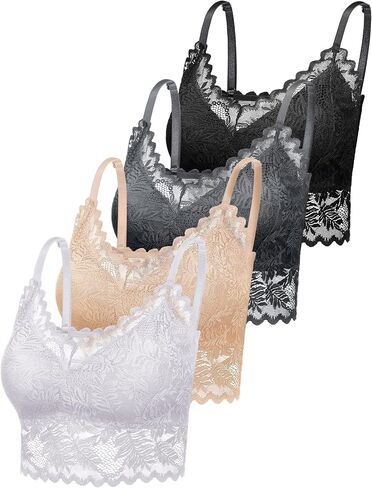Geyoga 4 Pcs Lace Bralette for Women V Neck Lace Camisole Adjustable Spaghetti Strap Crop Top Half Top in Kuwait