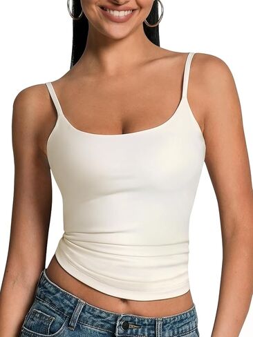 Women's Scoop Neck Tank Top Adjustable Spaghetti Strap Camisole Sleeveless Going Out y2k Tops Slim Fit Cami Tank in Saudi Arabia