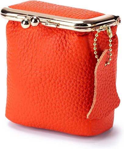 Litchi Leather Coin Purse للنساء ، محفظة محفظة محفظة Mini Lipstick حامل أزياء الصلبة قبلة القفل القفل كيس تخزين مربع (برتقالي) in Kuwait