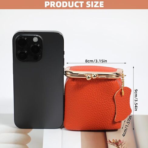 Litchi Leather Coin Purse للنساء ، محفظة محفظة محفظة Mini Lipstick حامل أزياء الصلبة قبلة القفل القفل كيس تخزين مربع (برتقالي) in Kuwait