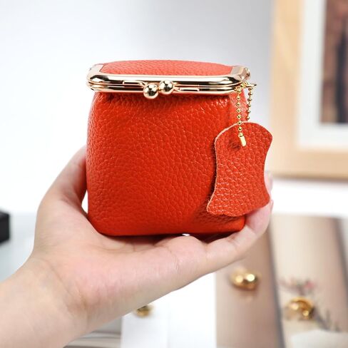 Litchi Leather Coin Purse للنساء ، محفظة محفظة محفظة Mini Lipstick حامل أزياء الصلبة قبلة القفل القفل كيس تخزين مربع (برتقالي) in Kuwait