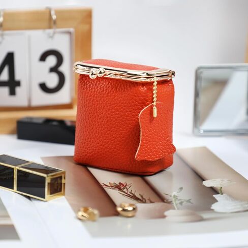 Litchi Leather Coin Purse للنساء ، محفظة محفظة محفظة Mini Lipstick حامل أزياء الصلبة قبلة القفل القفل كيس تخزين مربع (برتقالي) in Kuwait