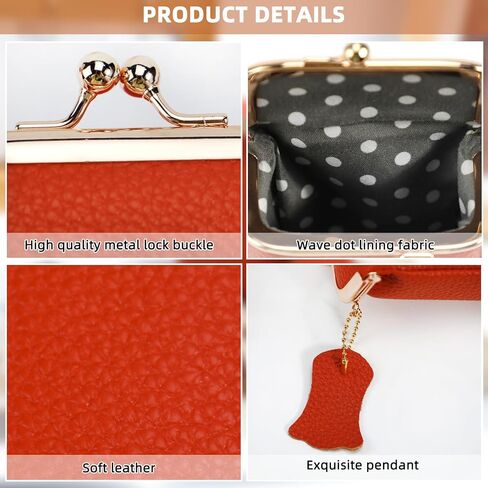 Litchi Leather Coin Purse للنساء ، محفظة محفظة محفظة Mini Lipstick حامل أزياء الصلبة قبلة القفل القفل كيس تخزين مربع (برتقالي) in Kuwait