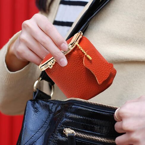 Litchi Leather Coin Purse للنساء ، محفظة محفظة محفظة Mini Lipstick حامل أزياء الصلبة قبلة القفل القفل كيس تخزين مربع (برتقالي) in Kuwait