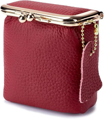 Litchi Leather Coin Purse للنساء ، محفظة محفظة محفظة Mini Lipstick حامل أزياء الصلبة قبلة القفل القفل كيس تخزين مربع (برتقالي) in Kuwait