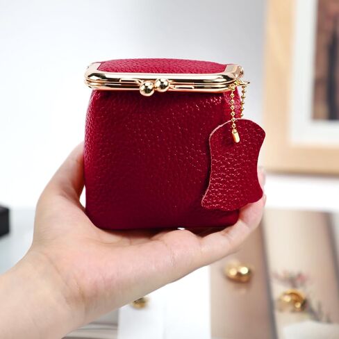 Litchi Leather Coin Purse للنساء ، محفظة محفظة محفظة Mini Lipstick حامل أزياء الصلبة قبلة القفل القفل كيس تخزين مربع (برتقالي) in Kuwait