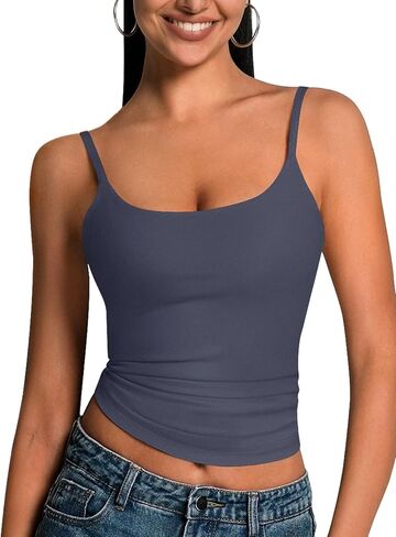 Women's Scoop Neck Tank Top Adjustable Spaghetti Strap Camisole Sleeveless Going Out y2k Tops Slim Fit Cami Tank in Saudi Arabia