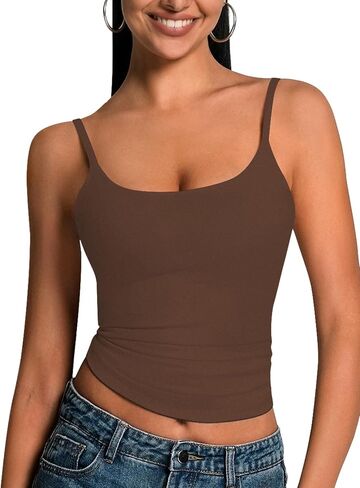 Women's Scoop Neck Tank Top Adjustable Spaghetti Strap Camisole Sleeveless Going Out y2k Tops Slim Fit Cami Tank in Saudi Arabia