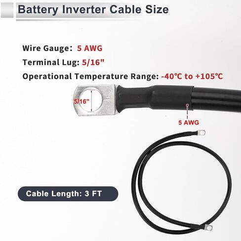 1 Pc Universal Battery Inverter Cable 5/16" Lug 3FT Battery Cable 5 AWG Gauge Black Tinned Copper in Saudi Arabia