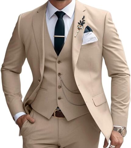 Mens Suits Slim Fit 3 Piece Business Wedding Tuxedo Jacket Vest Pants Suit Set in Saudi Arabia