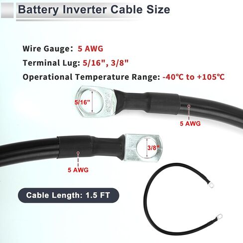 1 كمبيوتر كابل عالمي للبطارية العاكس 3/8 "Lug 5/16" Lug 7ft Battery Cable 5 AWG Gauge Red Tounded Copper in Kuwait