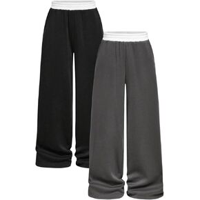 Floerns Girl's 2 Piece Colorblock Elastic Waist Sweatpants Wide Leg Athletic Pants