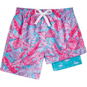 Funnycokid Boys Swim Trunks with Compression Liner Kids Anti-Chafe Swim Shorts Quick Dry Bathing Suit 5-16T