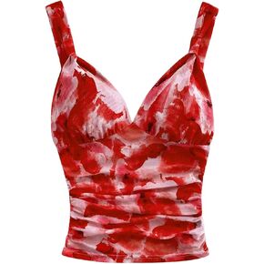 MakeMeChic Women's Sleeveless Boho Tank Top Wide Strap Ruched Leopard Print Cami Tops