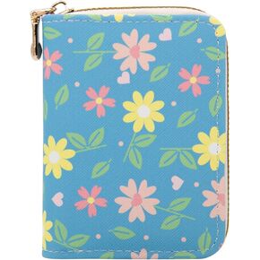 حامل بطاقة الائتمان LJCZKA للنساء الفتيات الصغيرات CART FLOWER FLOWER CUTE CORTION CONIZER COINER مع ZIPPER (DAISY)