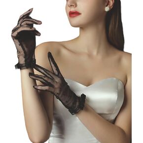 Women Short Lace Elegant Ladies Gloves Wedding Dinner Opera Tea Party Glove Girl Bow Prom Evening Dress Gloves Black