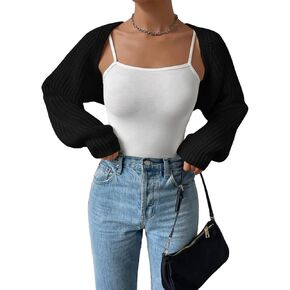 Women Bolero Shrug Sweater Open Front Long Sleeve Crop Cardigan Sweater Drop Shoulder Knit Bolero Shrug