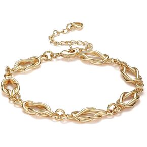 Love Knot 14K Gold Bracelets for Women, Simple Adjustable Infinity Link Bracelet, Stainless Gold Plated Chain Bracelet, Fashion Accessories, Dainty Gold Jewelry Gifts for Women Mother Daughter