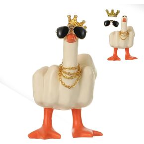 Middle Finger Duck Decor, Funny Middle Finger Gift for Office Desk Decor Home Decor, Novelty Finger Duck Sculptures with Crown Necklace, Duck You Cool Fun Gag Gift(White)
