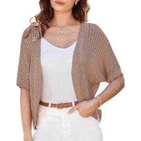غريس كارين المرأة القصيرة للأكمام القصيرة المفتوحة الكروشيه الكارشيه Cardigan خفيفة الوزن متماسكة السترات بوليرو للفساتين