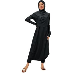 Muslim Swimsuits for Women Swimwear Long Sleeve Burkini Full Cover Swimsuit Hijab Rash Guard, 3pcs Set