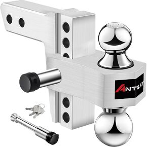 Adjustable Trailer Hitch, 6-Inch Drop/Rise Fits 2-Inch Receiver with Dual Ball(2"&2-5/16")-12500 LBS GTW, Aluminum Tow Hitch with Two Anti-Theft Locking Pins for Class III & IV