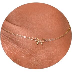 Anklets for Women 14K Gold Plated Anklets Waterproof Ankle Bracelets for Women Silver Ankle Bracelet Layered Cross Satellite Bowknot Flower Pearl Beach Anklets Cute Jewelry Gift